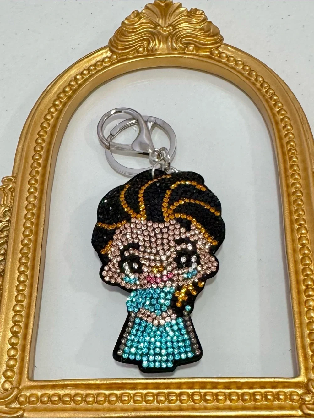 New Crystal Princess  Keychain Charm in Black and Turquoise Dress